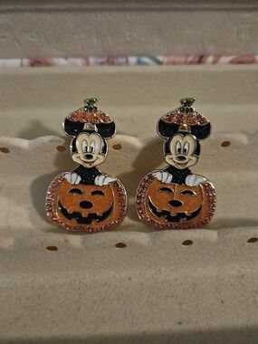 Mickey Mouse Halloween Pumpkin Earrings - Orange, Black